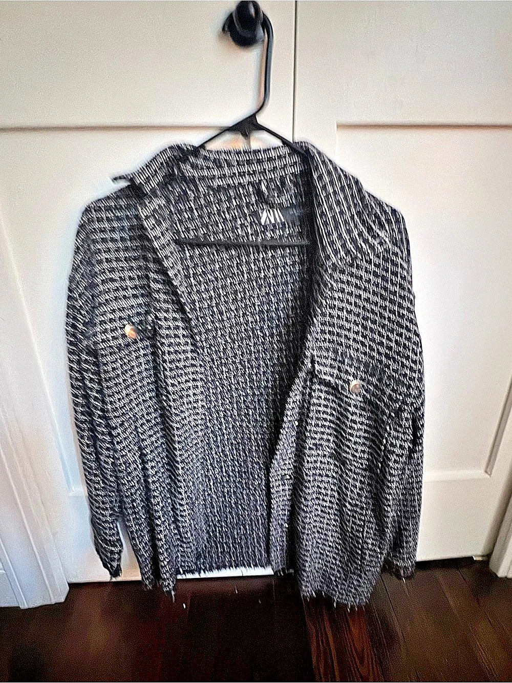 Zara Textured Check Overshirt Black & White Size XS
